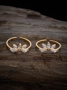 Kushal's Fashion Jewellery Set Of 2 Gold-Plated Zircon Studded Toe Rings