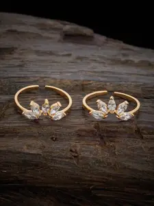 Kushal's Fashion Jewellery Set Of 2 Gold-Plated Zircon Studded Toe Rings
