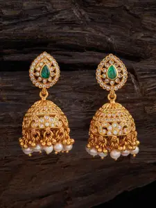 Kushal's Fashion Jewellery Gold-Plated Artificial Stones Dome Shaped Jhumkas Earrings