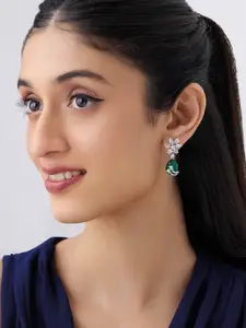 Kushal's Fashion Jewellery Rhodium-Plated Cubic Zirconia Teardrop Shaped Drop Earrings