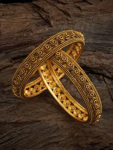 Kushal's Fashion Jewellery Set Of 2 Gold-Plated Studded Bangles
