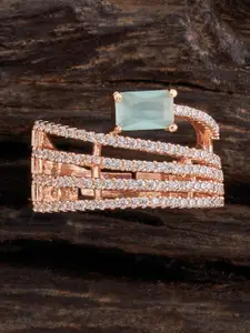 Kushal's Fashion Jewellery Rose Gold-Plated CZ-Stone Embellished Bridal Floral Finger Ring
