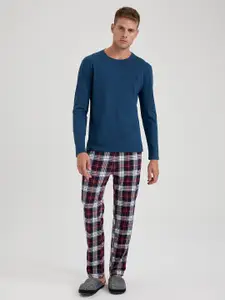 DeFacto Round Neck Pure Cotton T-shirt And Checked Pyjamas