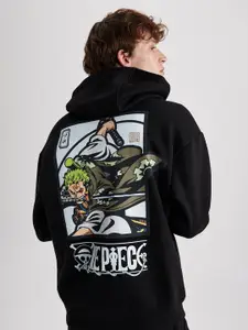 DeFacto Graphic Printed Pure Cotton Hooded Sweatshirt