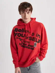 DeFacto Typography Printed Hooded Cotton Pullover