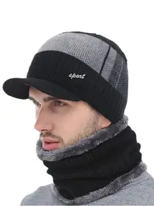Alexvyan Men Self Design Acrylic Beanie Cap With Scarf