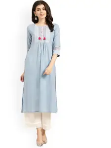 KALINI Thread Work Pure Cotton Straight Kurta