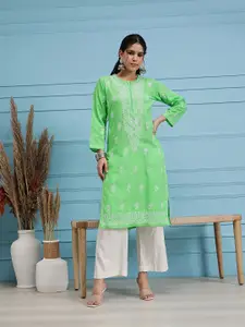 ADA Ethnic Motifs Embroidered Lucknowi Chikankari Cotton Straight Kurta
