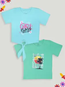 Kidbea Girls Pack Of 2 Typography Printed Cotton T-shirt