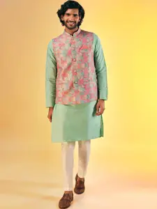 KISAH Mandarin Collar Kurta with Pyjamas And Nehru Jacket