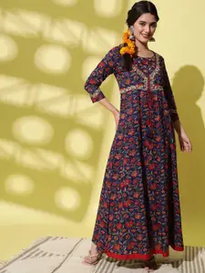 KALINI Floral Printed Maxi Pure Cotton Ethnic Dress