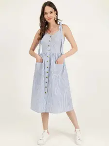 DRIRO Striped Cotton A-Line Midi Dress