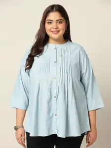 FASHION DREAM Plus Size Striped Mandarin Collar Shirt Style Top