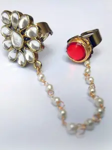 BeAbhika Kundan Studded & Beaded Adjustable Duo Finger Rings
