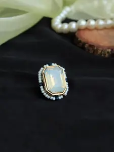 BeAbhika Crystal Studded & Beaded Adjustable Finger Ring