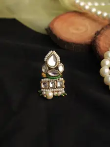 BeAbhika Kundan-Studded & Pearl-Beaded Adjustable Finger Ring