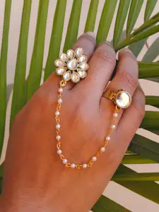 BeAbhika Kundan Studded & Beaded Adjustable Duo Finger Rings