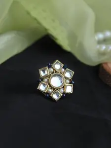 BeAbhika Kundan Studded & Beaded Adjustable Finger Ring