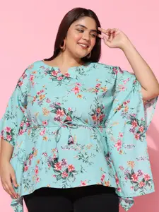 FASHION DREAM Plus Size Floral Printed Kimono Sleeve Kaftan Top