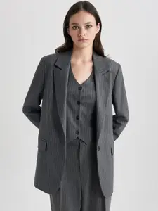 DeFacto Striped Notched Lapel Collar Single Breasted Blazer