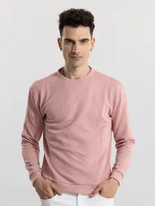 Snitch Pink Typography Self Design Pullover Sweatshirt