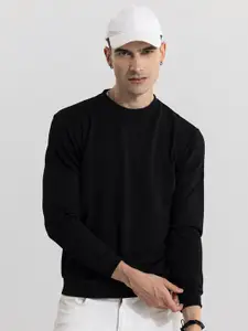 Snitch Black Self Design Round Neck Pullover
