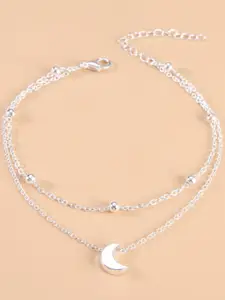 Lyla Beaded Intricate Textured Half Moon Charm Anklet