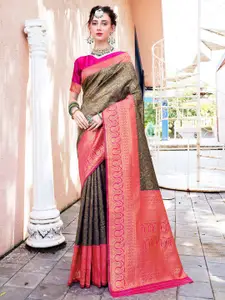 Anouk Green & Pink Ethnic Motifs Woven Design Zari Kanjeevaram Saree