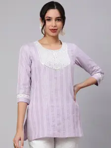 AKIMIA Striped Thread Work Straight Kurti