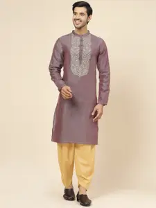 Sangria Ethnic Motifs Embroidered Band Collar Sequins Straight Kurta