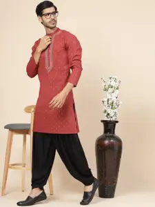 Sangria Ethnic Motifs Embroidered Cotton Straight Kurta
