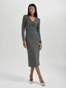 DeFacto V- Neck Midi Bodycon Dress