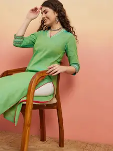 Sangria V-Neck Pure Cotton Straight Kurta