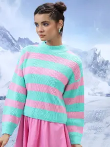 Tokyo Talkies Striped Turtle Neck Acrylic Pullover