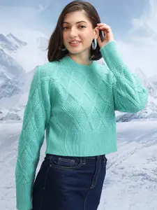 Tokyo Talkies Self Design High Neck Pullover Sweater