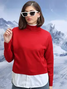 Tokyo Talkies Ribbed High Neck Pullover Sweater