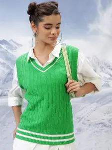 Tokyo Talkies Cable Knit V-Neck Pullover Sweater