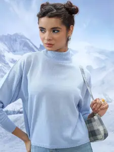 Tokyo Talkies High Neck Drop-Shoulder Sleeves Pullover Sweater