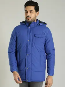 Indian Terrain Hooded Longline Puffer Jacket with Patchwork