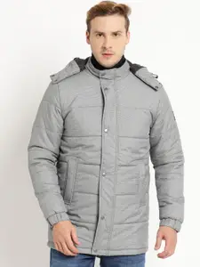 Indian Terrain Hooded Longline Puffer Jacket with Patchwork