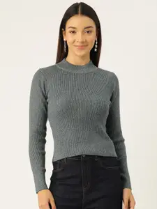 Madame Shimmery Cut-Out Detail Ribbed Pullover