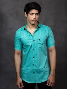 INDIAN THREADS Slim Fit Opaque Vertical Striped Cotton Formal Shirt