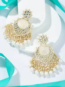 Priyaasi Gold-Plated Kundan Studded Contemporary Drop Earrings