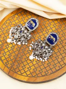 Priyaasi German Silver Silver-Plated Contemporary Drop Earrings