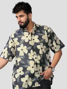 BROWN BROTHERS Relaxed Floral Printed Spread Collar Short Sleeves Oversized Casual Shirt
