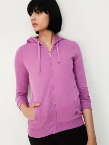 max Self Design Hooded Pure Cotton Front-Open Sweatshirt