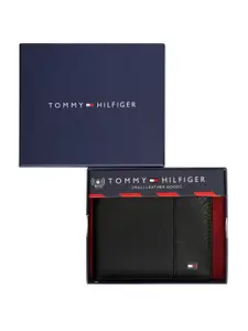 Tommy Hilfiger Men Textured Brand Logo Leather RFID Two Fold Wallet