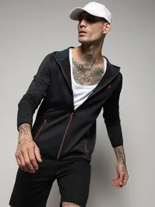 Campus Sutra Black Hooded Windcheater Sporty Jacket