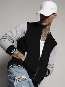 Campus Sutra Black Windcheater Mock Collar Cotton Bomber Jacket