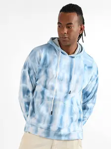 Campus Sutra White Tie & Dye Dyed Cotton Hooded Pullover Sweatshirt